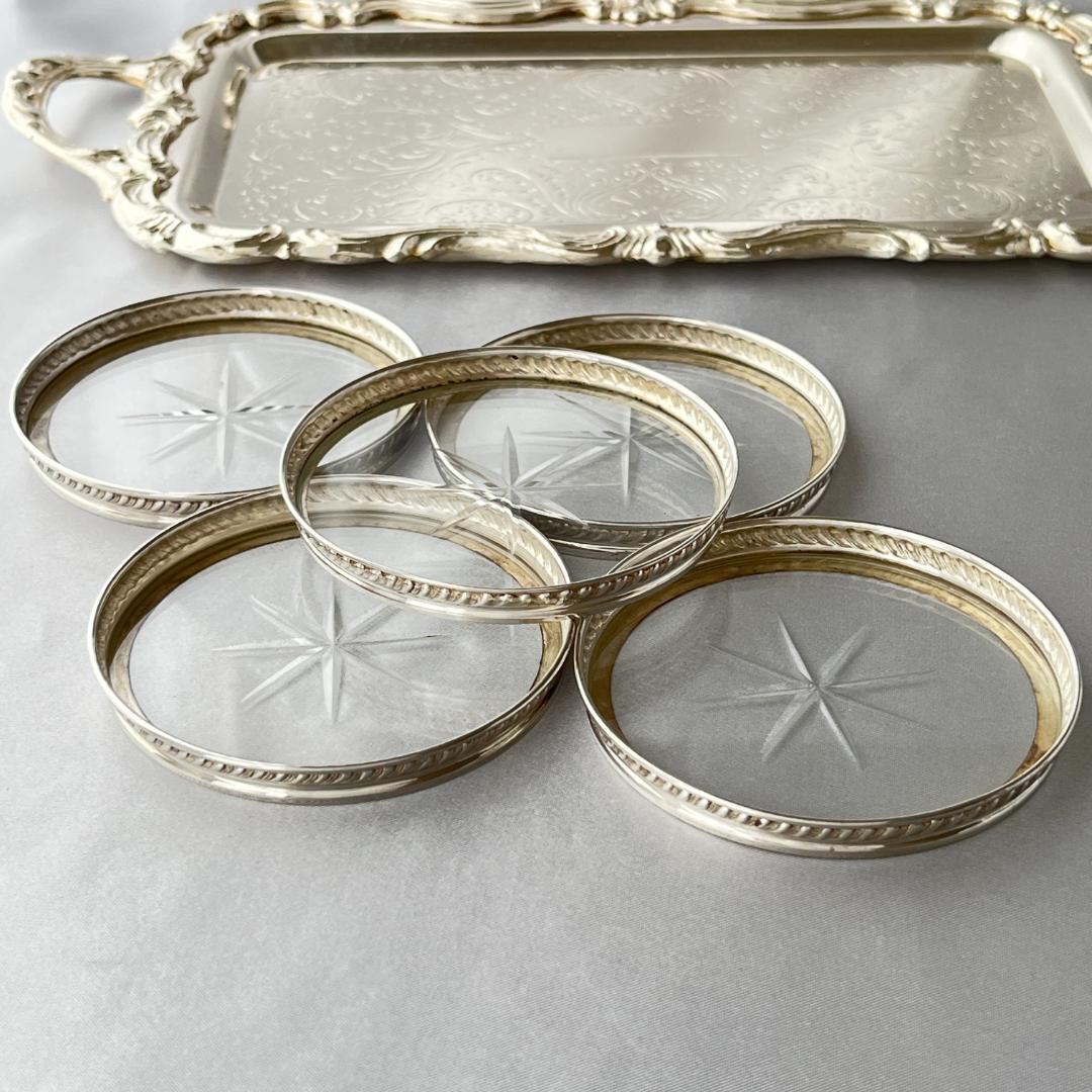 【純銀 / ガラス】フリルのワイングラスコースター 5枚 スターリングシルバー