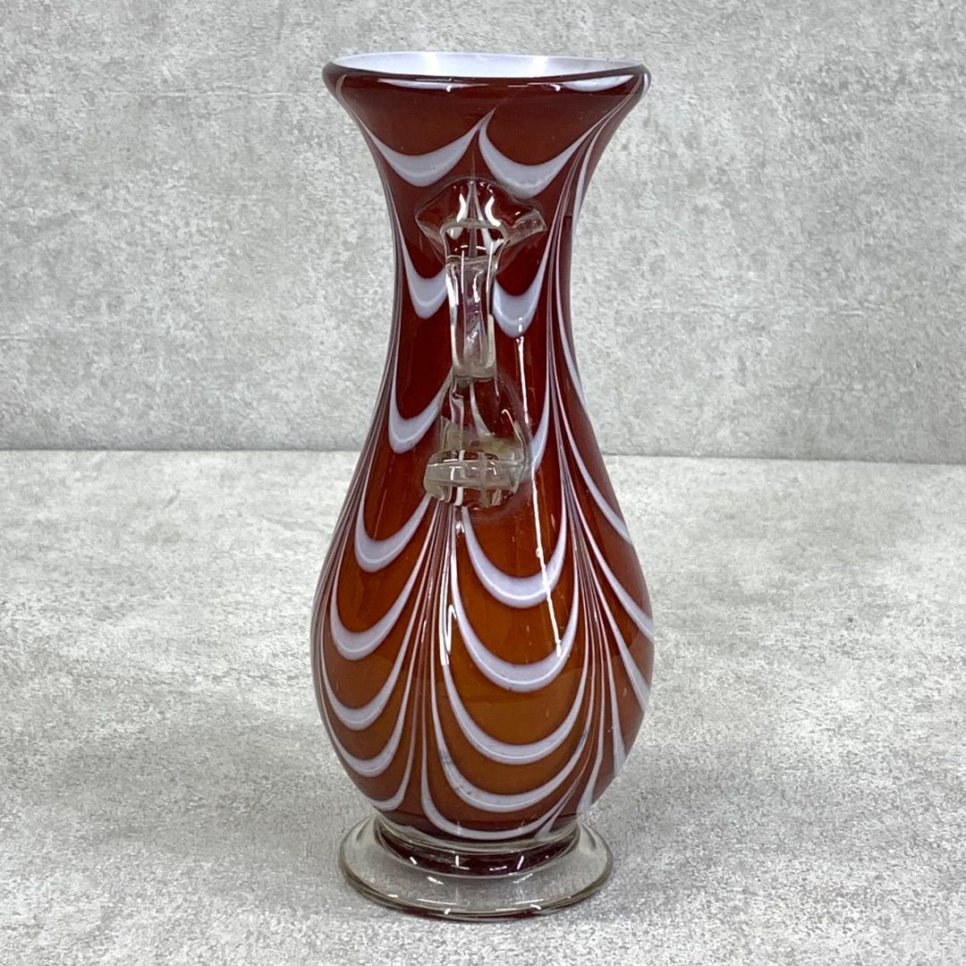 花瓶 高さ19.3 cm 赤茶 硝子 花生 アンティーク 吹きガラス