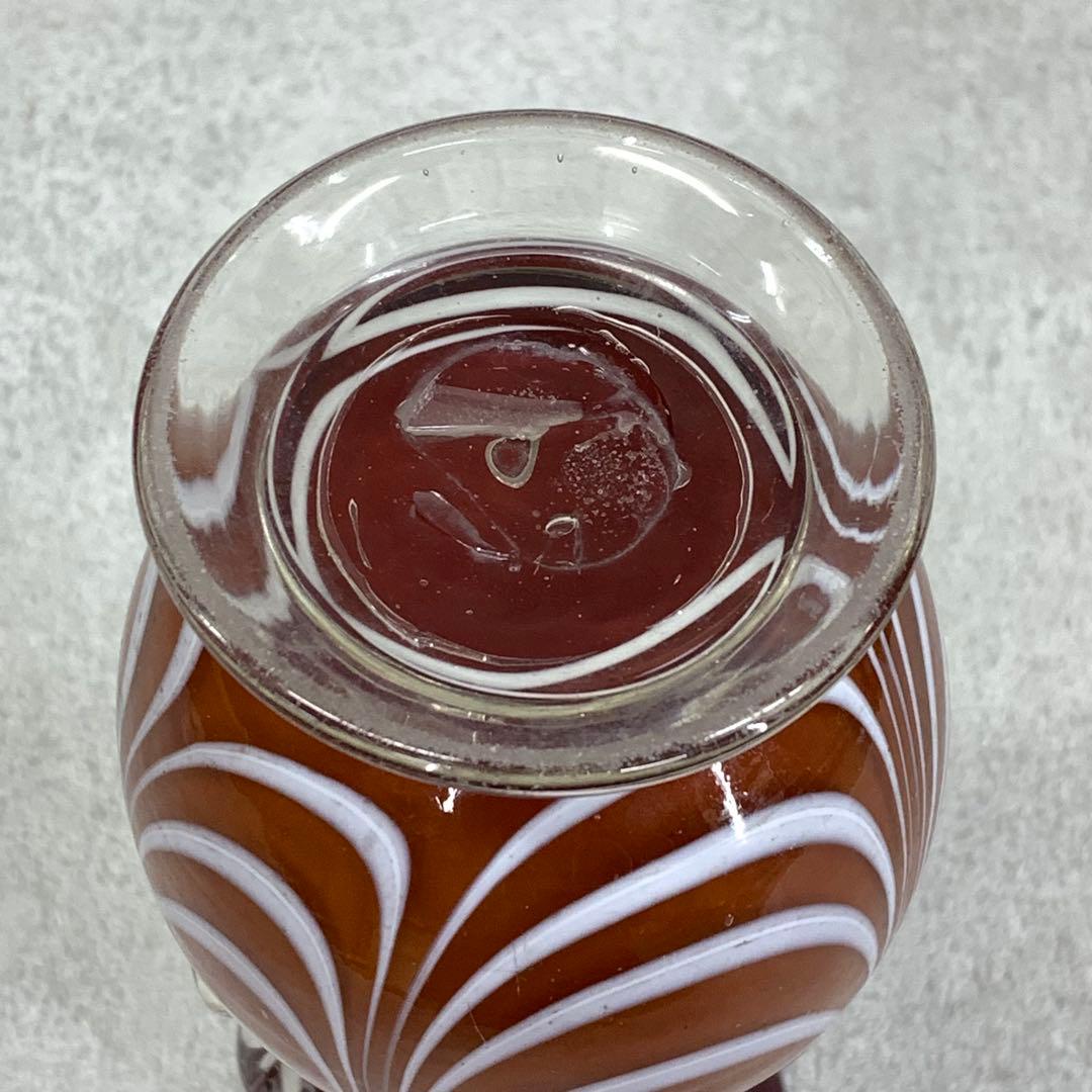 花瓶 高さ19.3 cm 赤茶 硝子 花生 アンティーク 吹きガラス