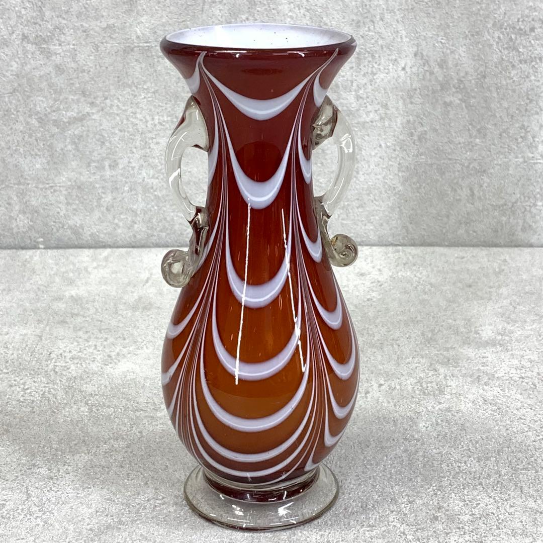 花瓶 高さ19.3 cm 赤茶 硝子 花生 アンティーク 吹きガラス