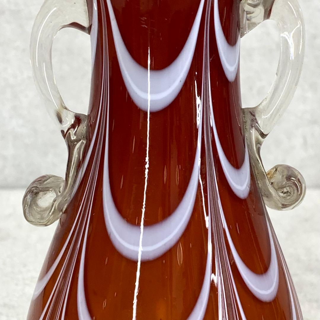 花瓶 高さ19.3 cm 赤茶 硝子 花生 アンティーク 吹きガラス