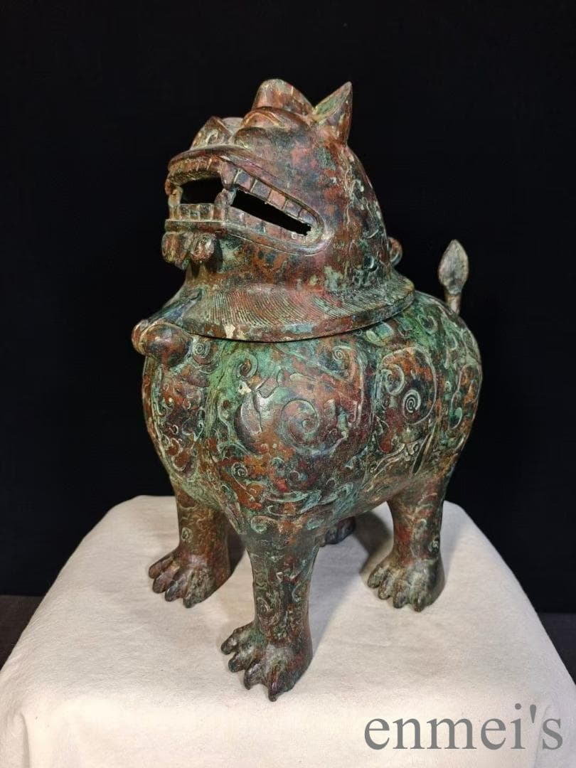 中国古美術 青銅器 神獣炉 香炉 鍍金 銅製 彫刻 仏教美術 唐物 供物器 古玩