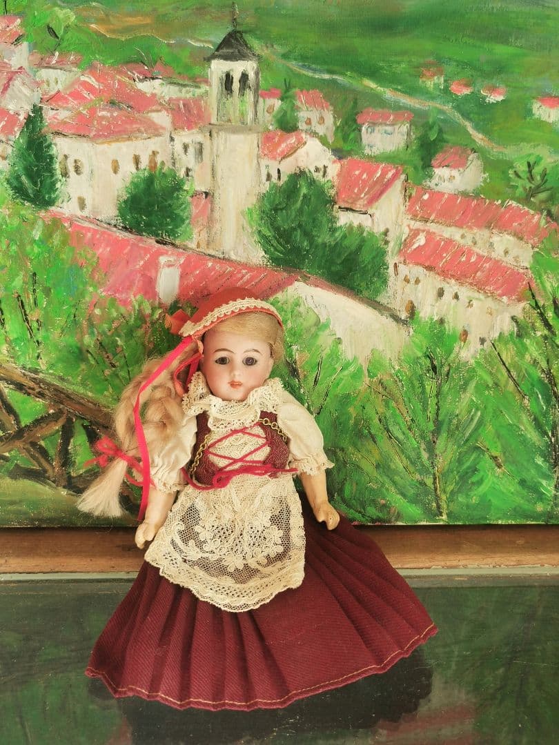 アンティークビスクドール シモンハルビック ハイジ１号紫茶ガラスアイ チロル衣装