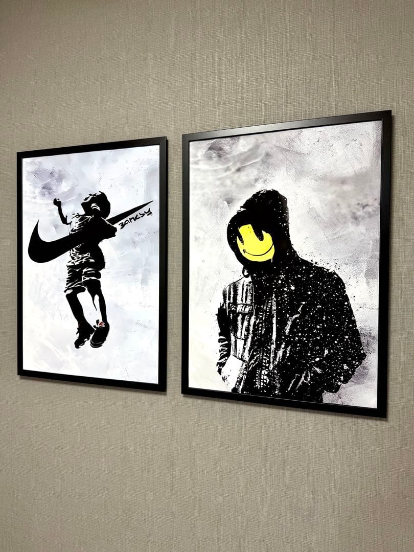 No.239フレーム付きキャンバスアート　バンクシー　バスキア　インテリア絵画