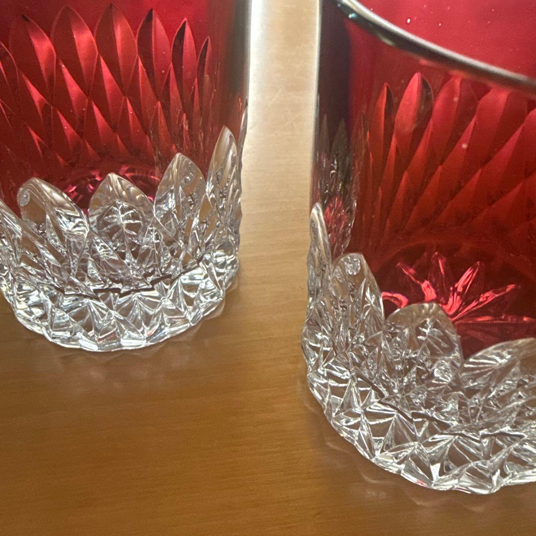 80's未使用★アンティークカットガラス被せガラス３個セット