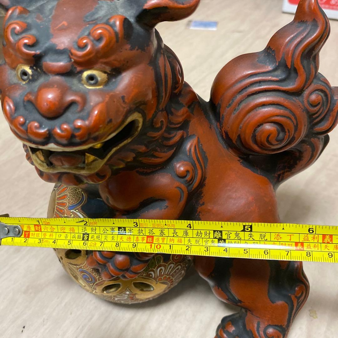 ■九谷 玉乗り獅子/九谷焼 玉獅子 判　九谷 獅子 赤獅子 古董縁起物 置物