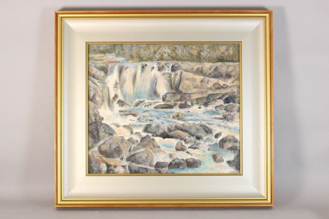 No5541 額装　井澤正子「曽木瀑声」　日本画　F10号　箱/黄袋付　送料無料