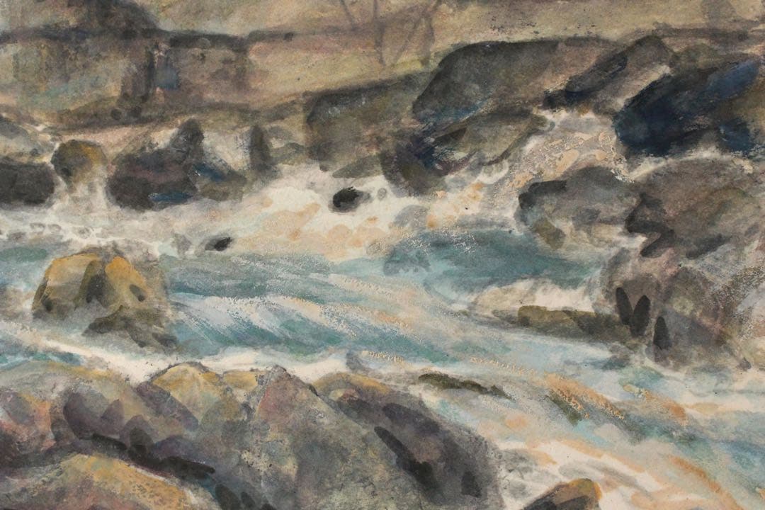 No5541 額装　井澤正子「曽木瀑声」　日本画　F10号　箱/黄袋付　送料無料