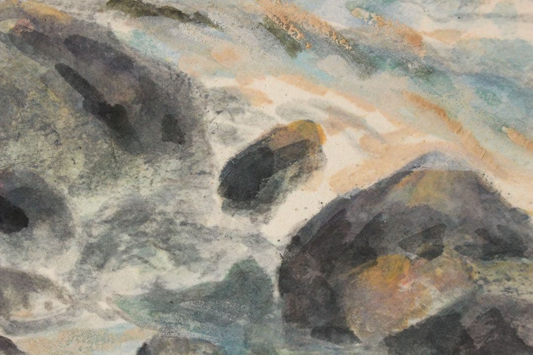 No5541 額装　井澤正子「曽木瀑声」　日本画　F10号　箱/黄袋付　送料無料