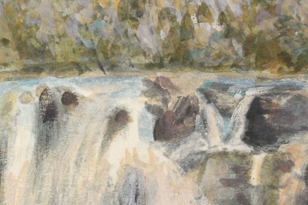 No5541 額装　井澤正子「曽木瀑声」　日本画　F10号　箱/黄袋付　送料無料