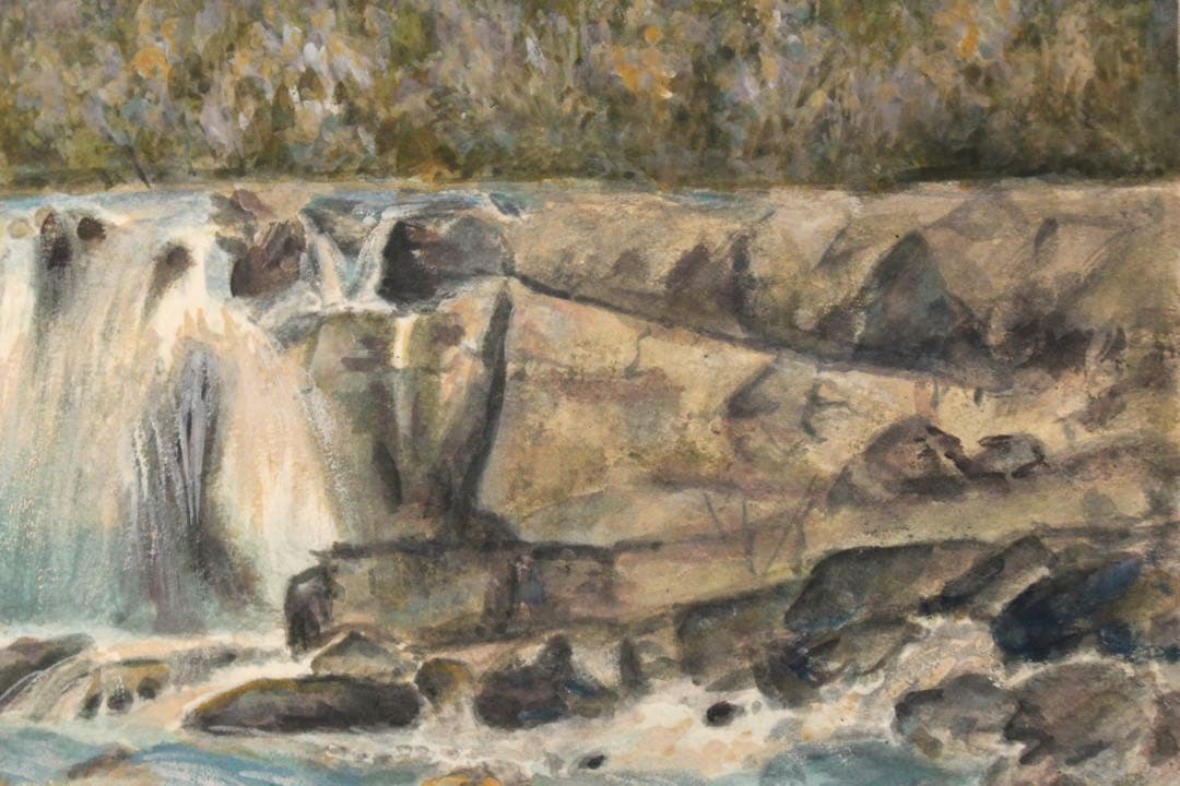 No5541 額装　井澤正子「曽木瀑声」　日本画　F10号　箱/黄袋付　送料無料