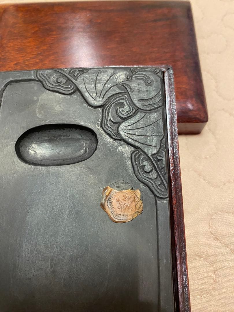 硯⑪年始値下げ【新品未使用】端渓硯（彫刻:蝙蝠）