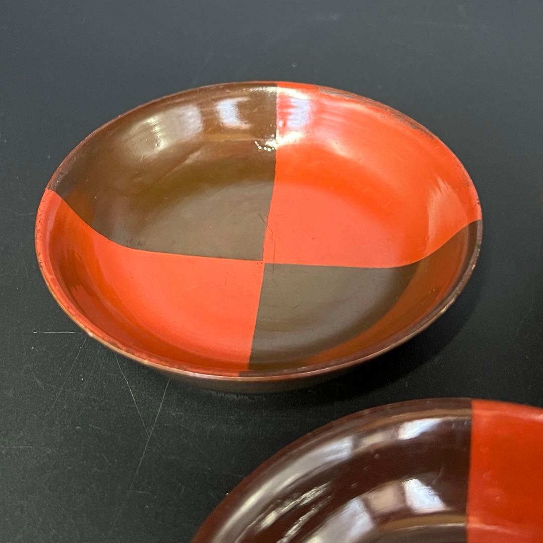 江戸後期 朱黒市松文 片身替 菓子皿 五客揃い 数寄者好み 漆皿 漆器 茶道具