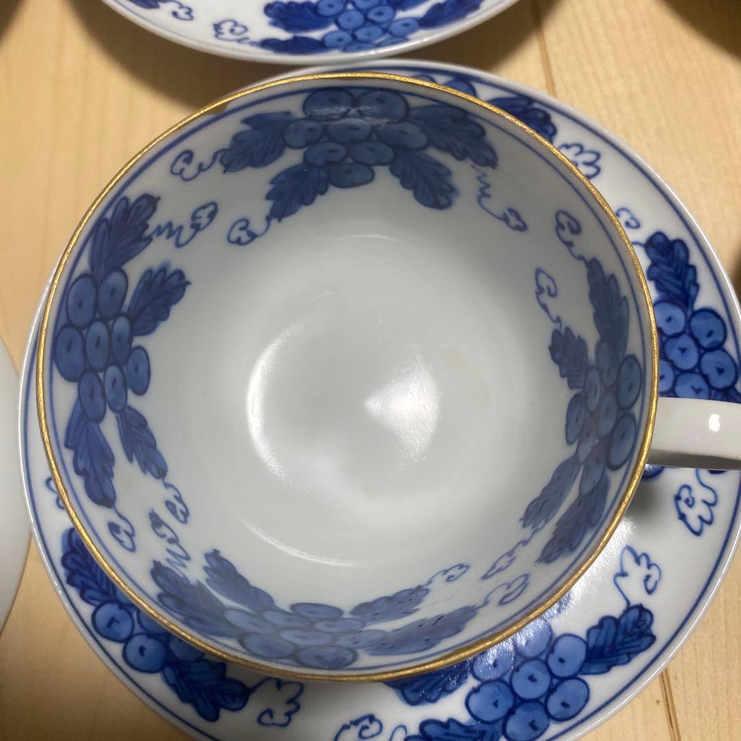 有田焼　源右衛門窯　染付葡萄　カップ・ソーサー6客セット