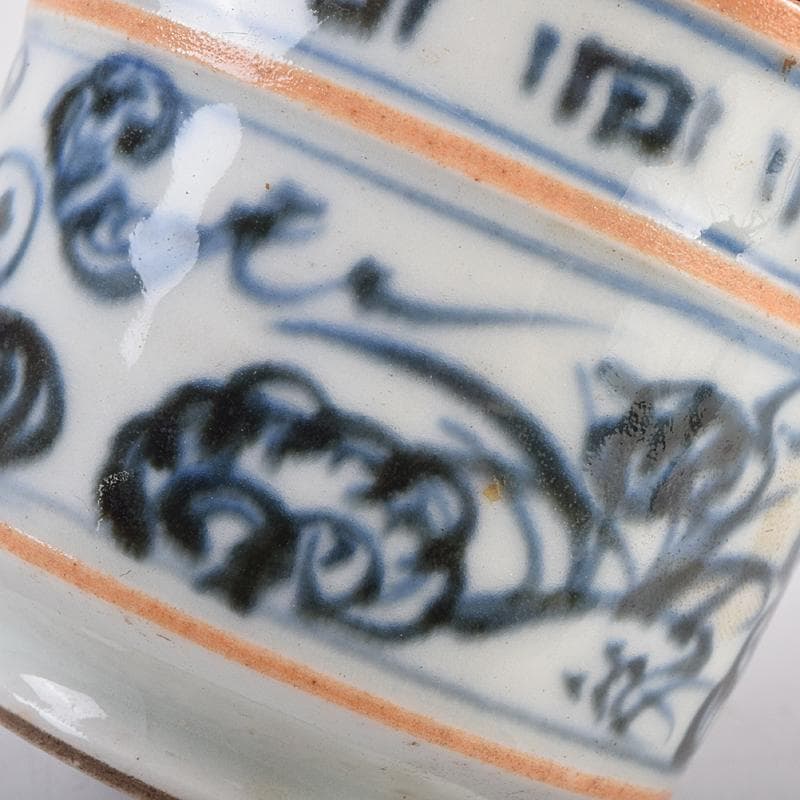 茶道具　京焼　滝口加全作　染付山水文　香炉　透かし火屋付　M　R8878