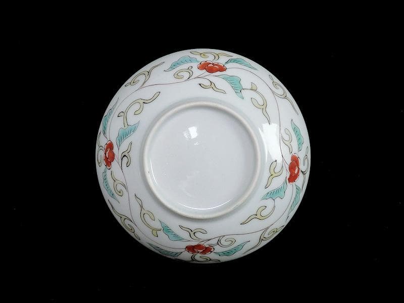 古伊万里　色絵　漢詩に竹笹の図　４寸皿　５枚　C723AS-CAm