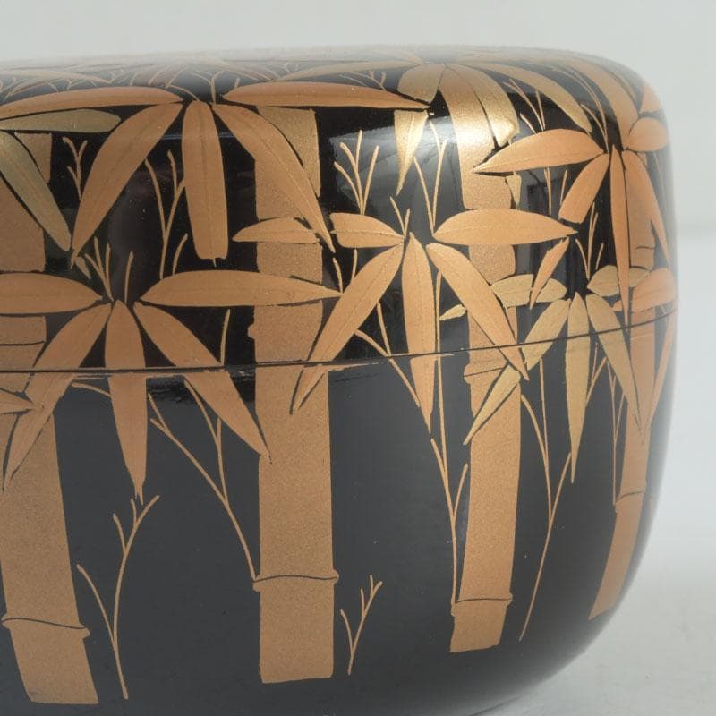 茶道具　瑞雲造　漆塗　総竹林蒔絵　平棗　共布共箱　V　9465