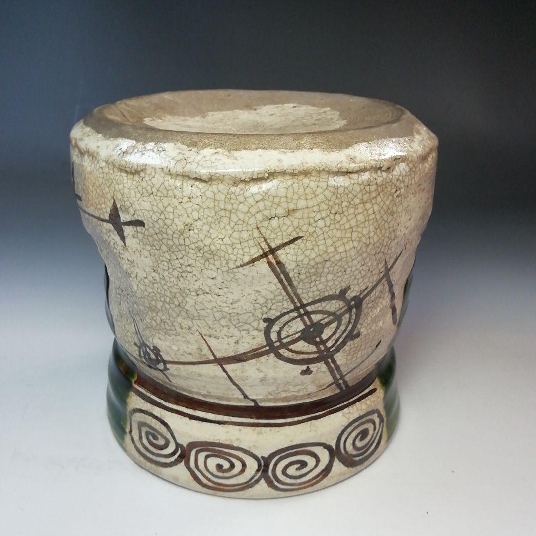 Ｓ７８３　水指　『織部釉』『山口錠鐵造』　共箱　茶道具