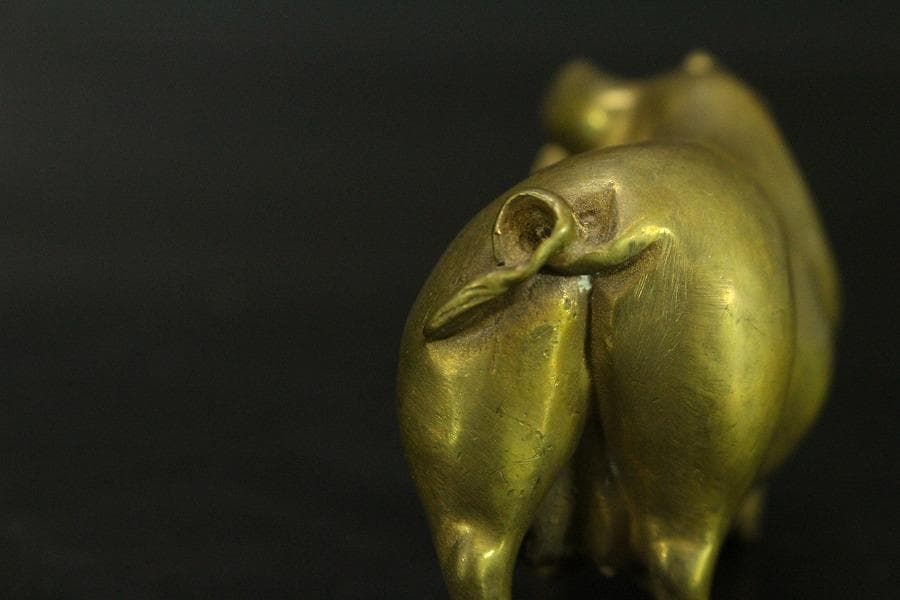 中国美術 銅 猪 一対 縁起物 7.8cmx3cm(LC537)