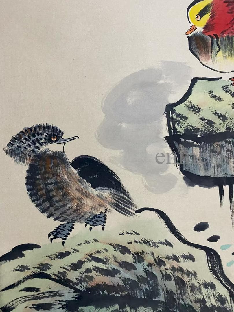 中国古美術 近代 齊白石款 花鳥画 水墨画 掛け軸 宣紙 唐物 書画 肉筆 古玩