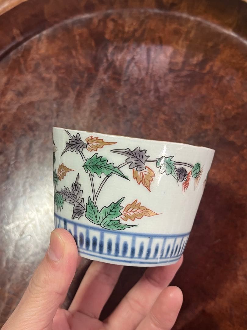 蕎麦猪口　そばちょこ　色絵　草花　あざみ　無傷完品　大振り　そば猪口　古伊万里