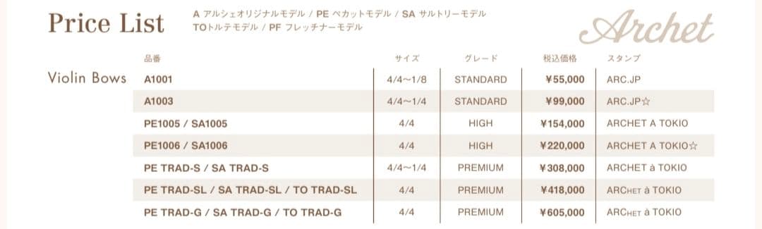 ARCHET A TOKIO バイオリン弓 1/2サイズ