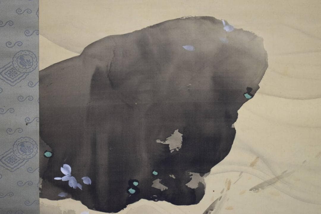 真作/菊池芳文/岩鮎/絹表装/杉題箱付/布袋屋掛軸HH-752