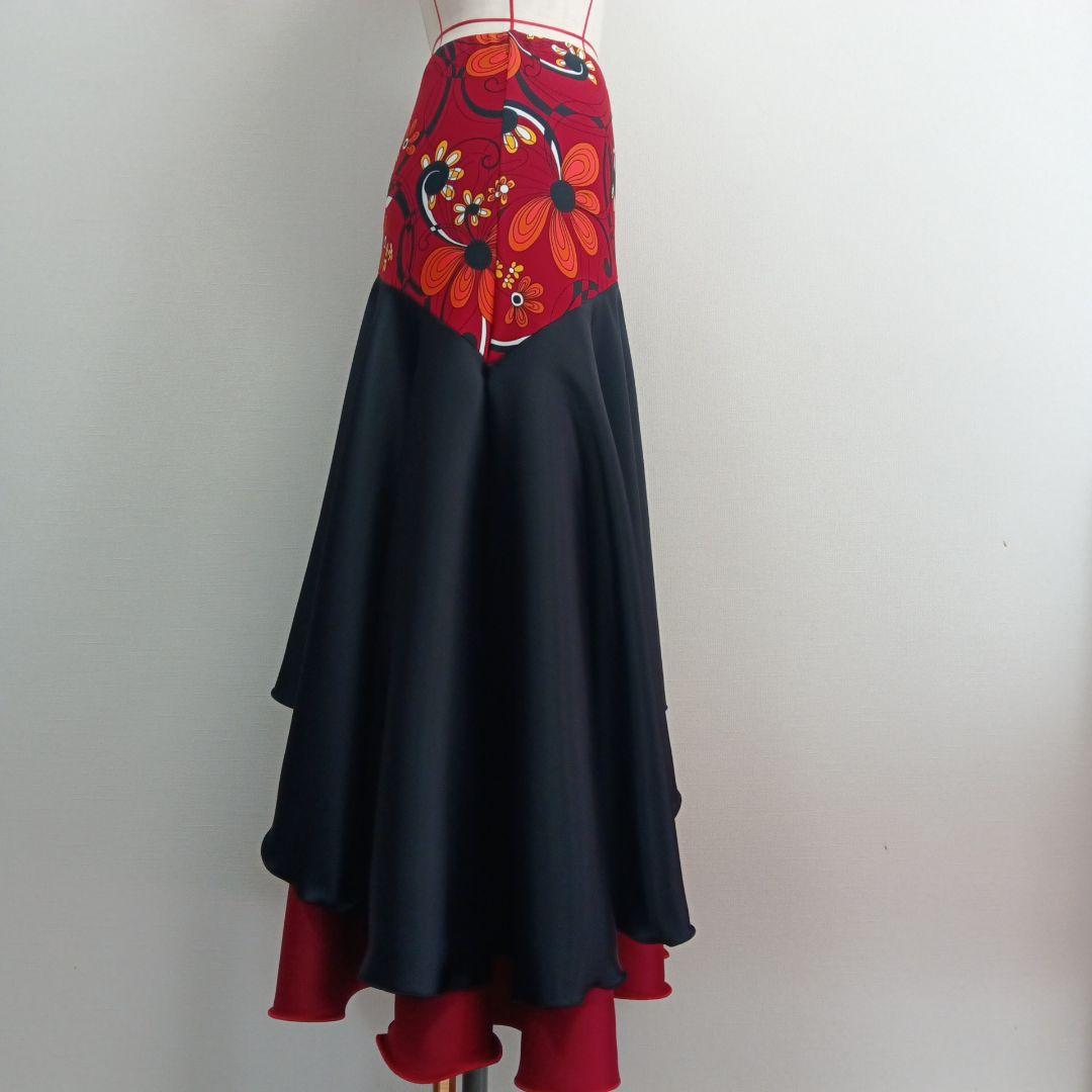 お値下げ　ハンドメイド　深紅色　社交ダンスドレス　セットアップ　トップススカート