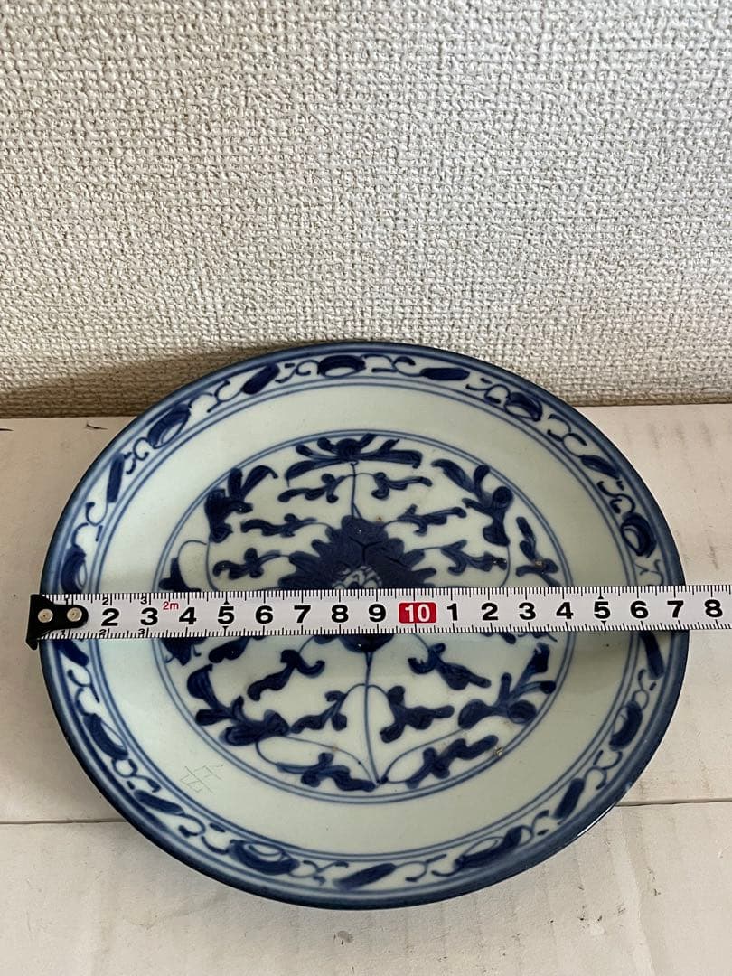 中国美術清時代 　萬寿紋染付 青花 花唐草文皿 2枚