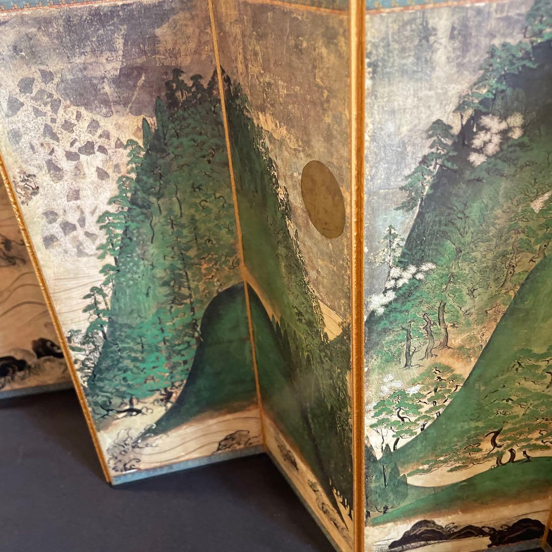 便利堂 縮小屏風「日月山水図屏風」重文表記（国宝指定前ロット）日本美術　美術史