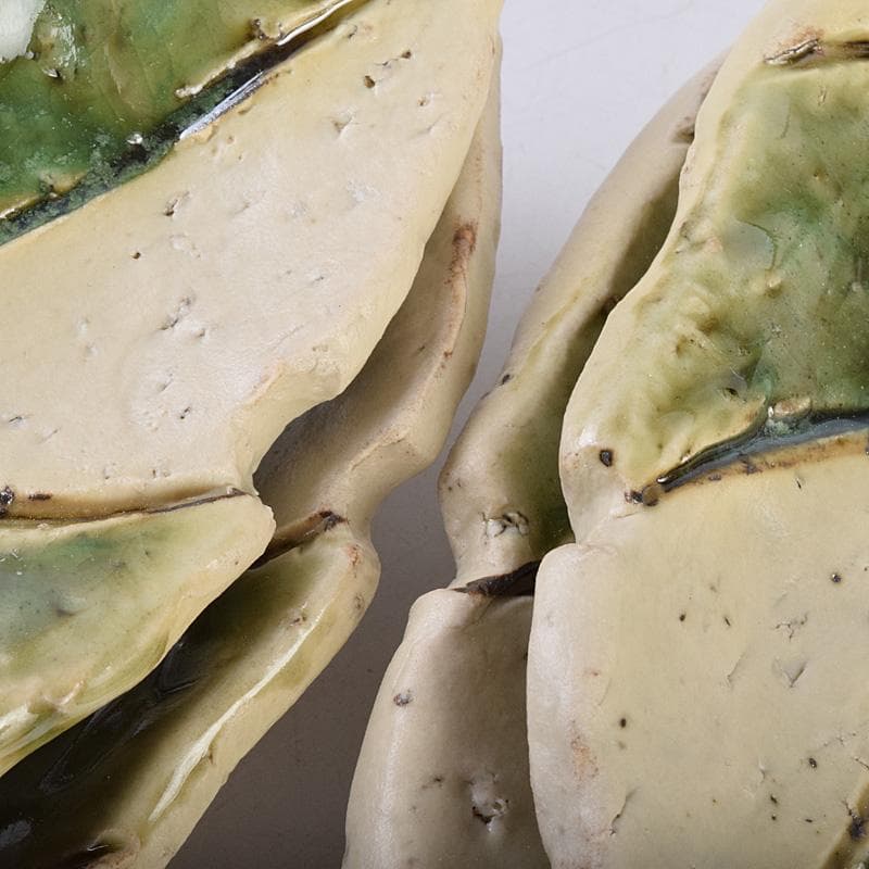 北大路魯山人作　織部焼　木之葉皿　五客　共箱　U　R8974