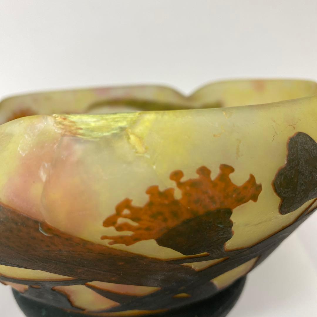 19世紀　ドームナンシー　異色ガラス溶込酸化腐食彫花瓶　東さ7-0130☆2F