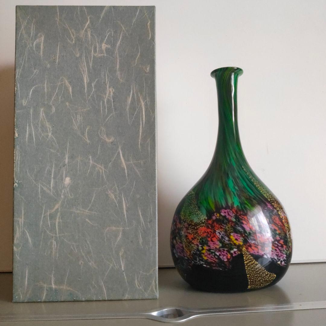 希少！ 津軽びいどろ 作家 秋村実 北洋ガラス フラワーベース 花瓶