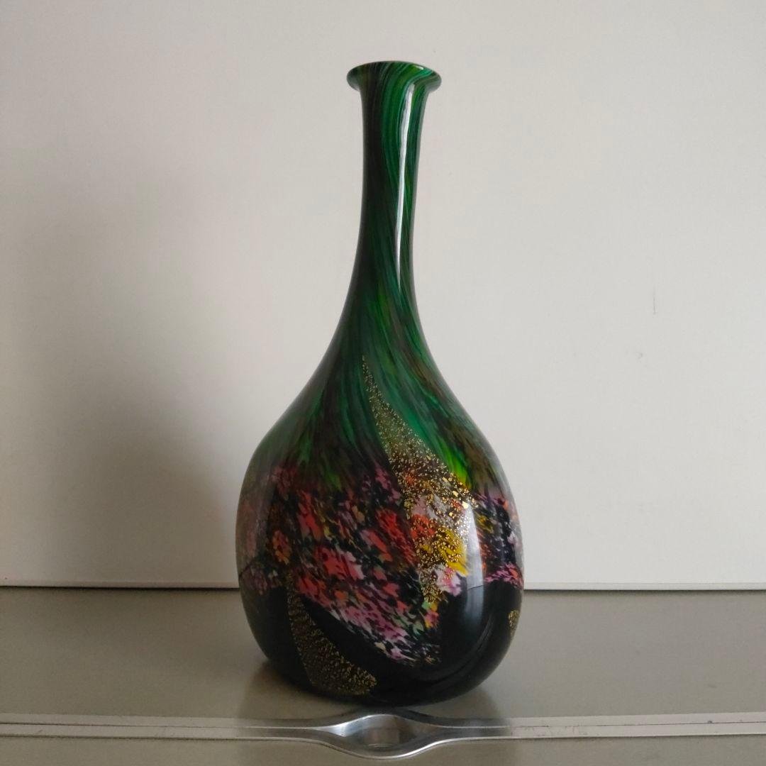 希少！ 津軽びいどろ 作家 秋村実 北洋ガラス フラワーベース 花瓶
