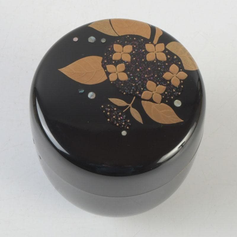 茶道具　加賀蒔絵師　竹内幸斎作　螺鈿装飾　紫陽花蒔絵　大棗　共箱　V　9879