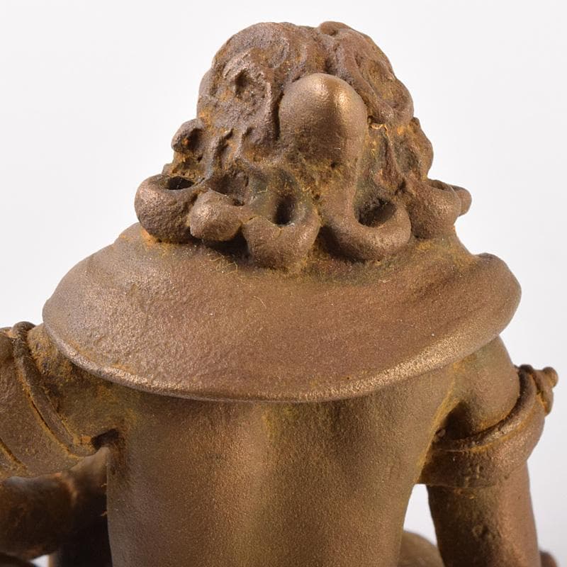 高岡銅器　二代　須賀松園造　蝋型鋳銅　「稚児雷神」　共布共箱　V　R7549