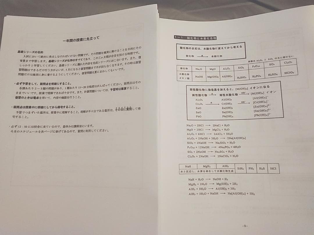 河合塾　22年基礎・完成　化学T①②　プリントフルセット　大西先生　駿台　鉄緑会