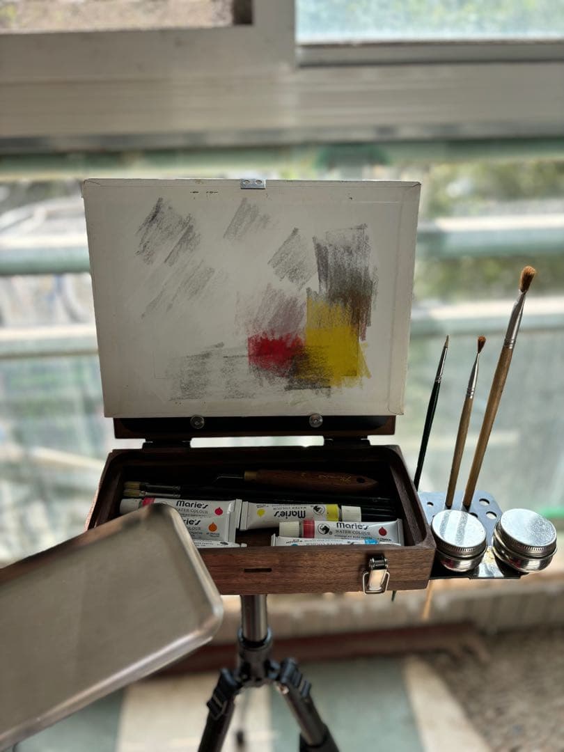 木製油絵画用ケース　職人手製　三脚付き