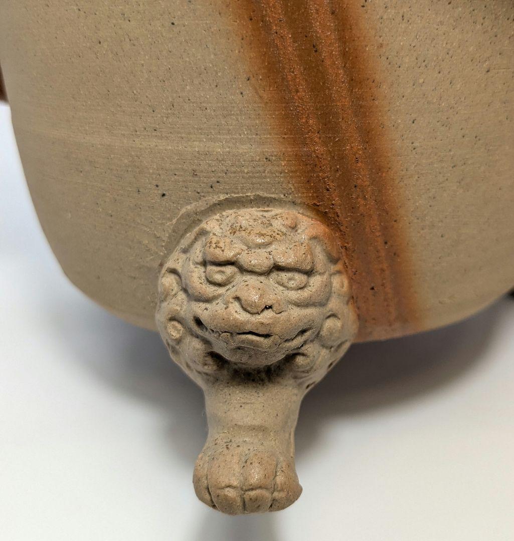 清麻呂窯 備前焼 龍摘緋襷双耳三足香炉 竜 獅子 香道具 茶道具 置物 在銘