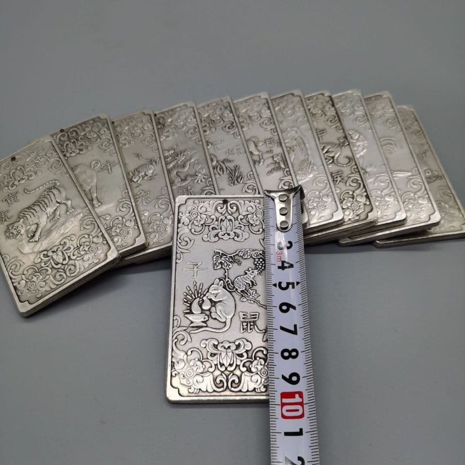 12点セット 金属工芸 浮き彫り 細工 十二干支 希少 中国美術 茶道具