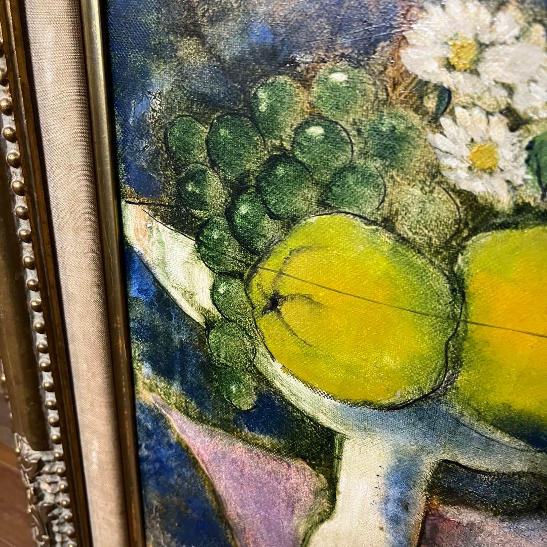 【アンティーク】額装 額縁 小林恵 F4号 静物画 果物と花 油絵 油彩画 絵画