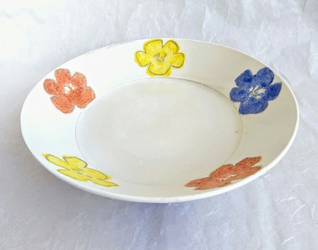 色絵花文平皿(尺皿) 未使用 新品同様