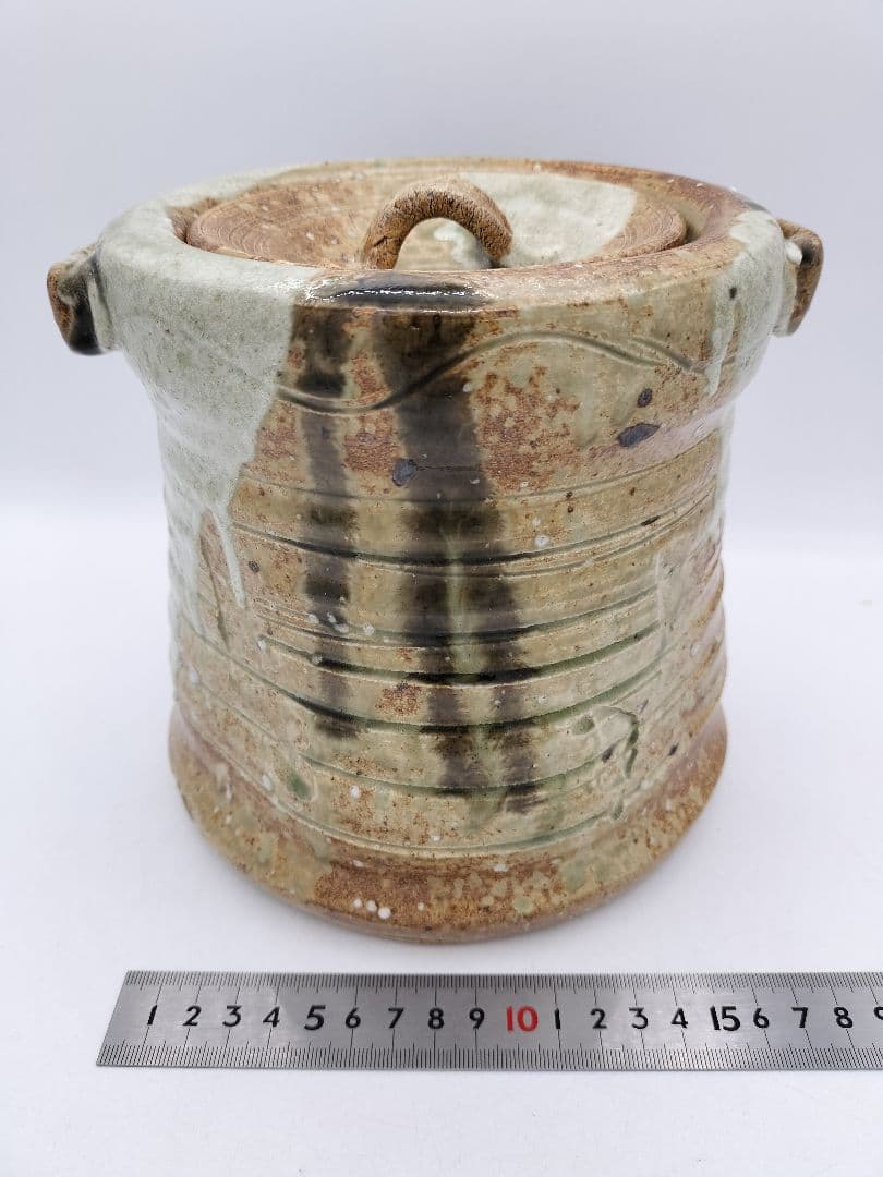 c674 水指 美濃伊賀 山吹窯 佐治光寿 木箱 茶道具 古物