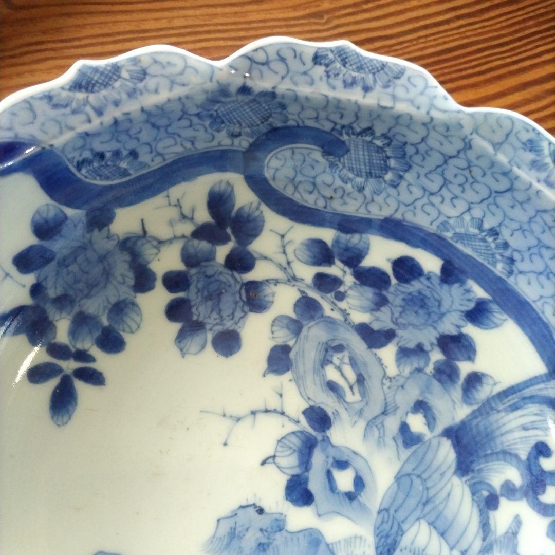 図変わり 洋犬 鉢 鳳凰 江戸期 染付 古伊万里 上手 アンティーク 茶船 茶盤