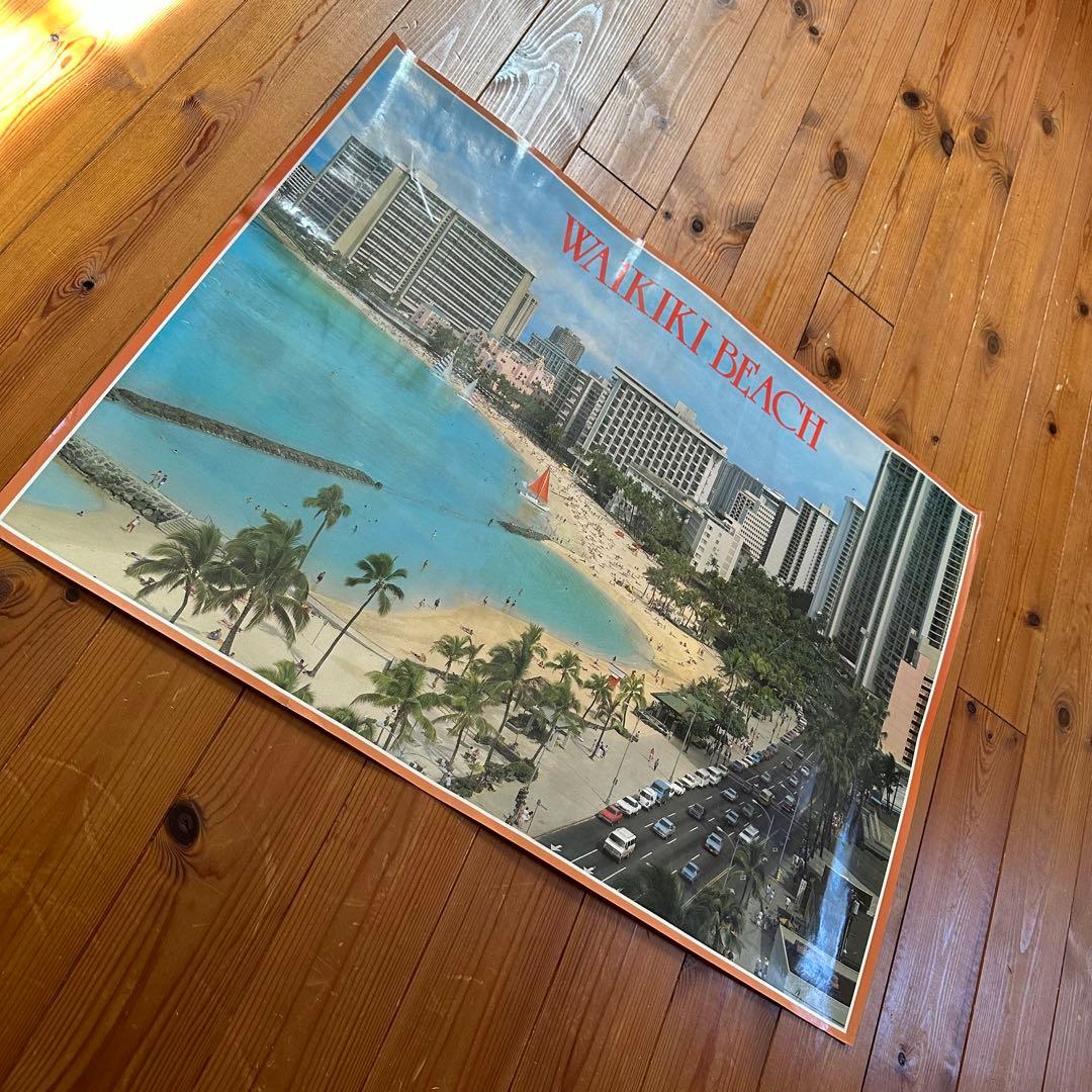超レア70sオリジナルビンテージHawaiiハワイワイキキビーチフォトポスター