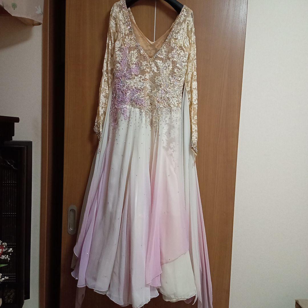 お値下げ　社交ダンスドレス グラデーション淡いピンク　アトリエヒロコ　L〜LL