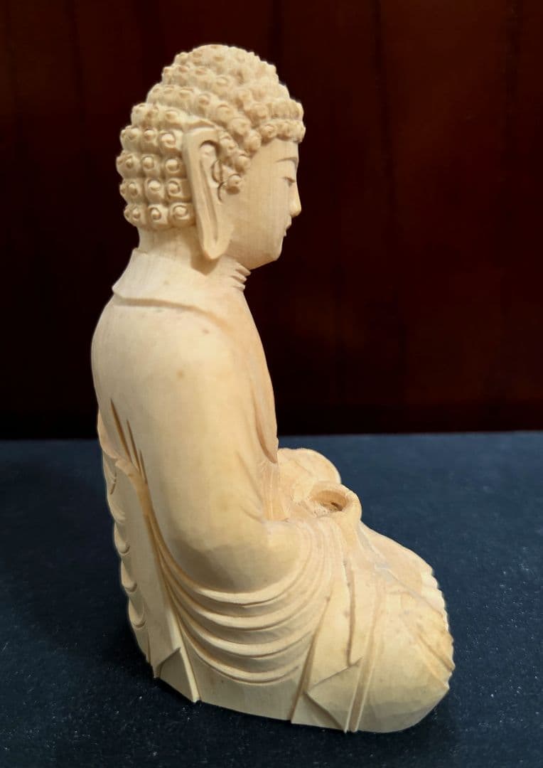 仏像　釈迦如来座像　木彫　柘植　2.5寸