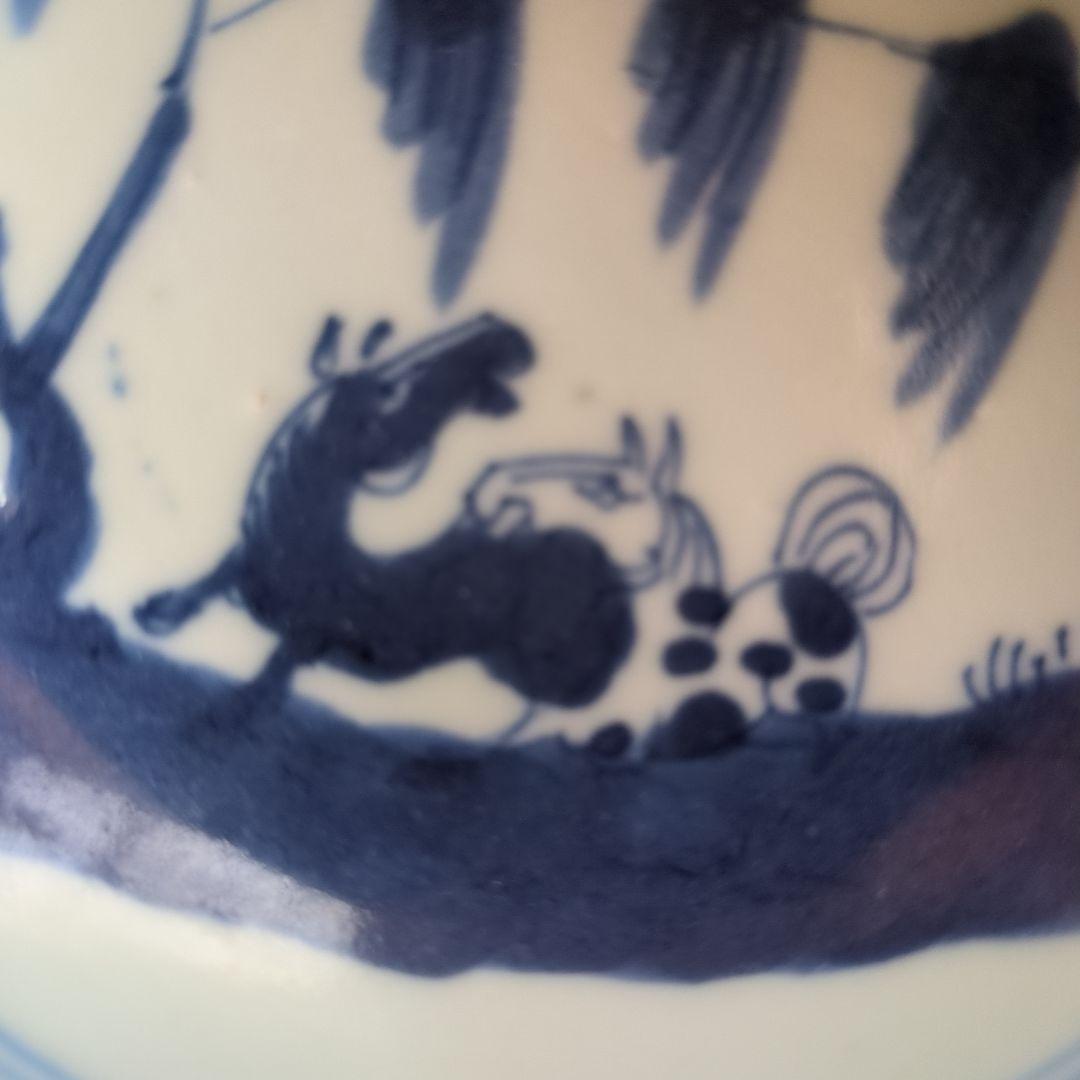 青白磁 動物モチーフ 皿 4枚セット　古染付　馬の絵柄　午年