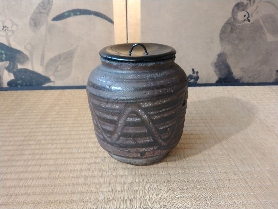 江戸時代前中期　武雄系唐津櫛目水指　壺　骨董　古美術　茶道具　花器　壺　古陶