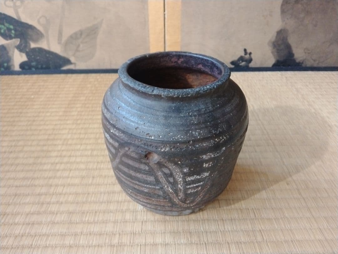 江戸時代前中期　武雄系唐津櫛目水指　壺　骨董　古美術　茶道具　花器　壺　古陶